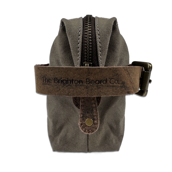 mens wash bag, waxed canvas cotton wash bag, leather beard bag