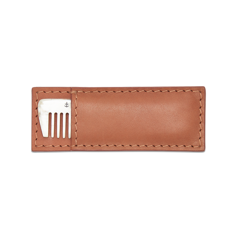 Leather sheath, beard comb