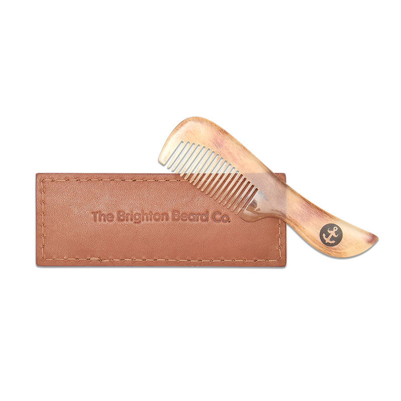 Leather sheath, beard comb, moustache comb