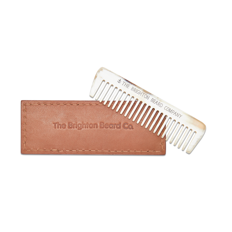 Leather sheath, beard comb