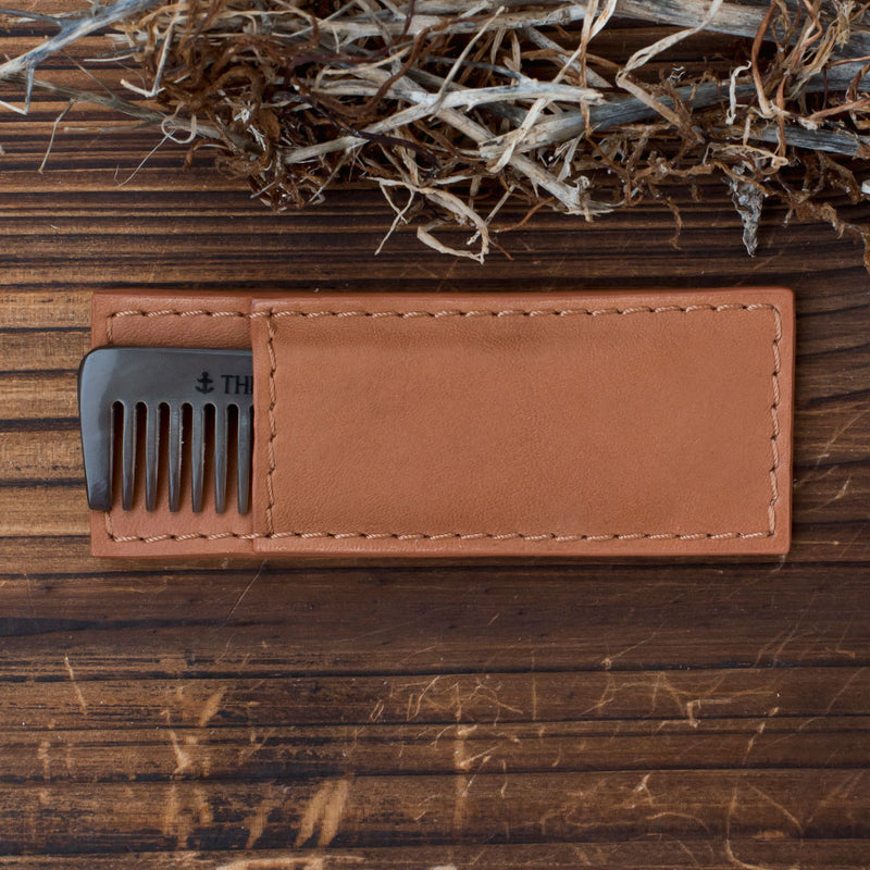 beard comb ox horn leather pouch