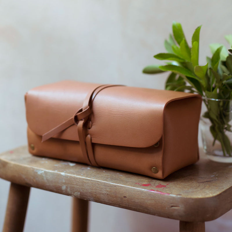 leather roll over cord wash bag